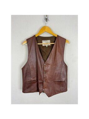 Vintage MLC Pura Lanoa Merinos Brown Leather Vest Mens Size 7 Cinch Back Cognac
